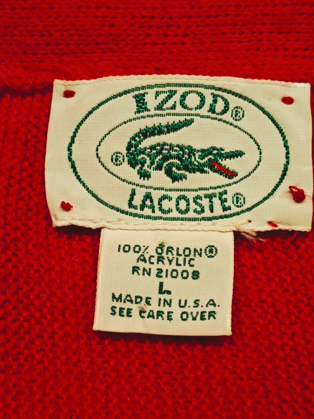 80's Izod Lacoste Men’s Red V-Neck Button Cardigan - Picture 3 of 8